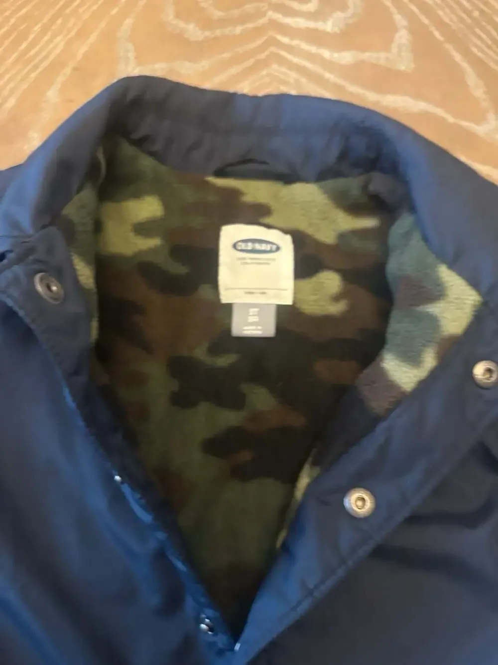 Old Navy Toddler Navy Blue Military Jacket Coat Peace Sign Patch 3T Camo